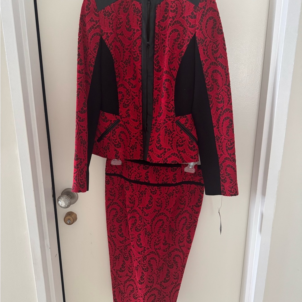 Magaschoni Red Pencil Skirt Knee-Length Cocktail